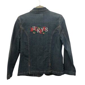 Ohio State Buckeyes Embroidered Denim Blazer Jacket L Cotton Blend Long Sleeve